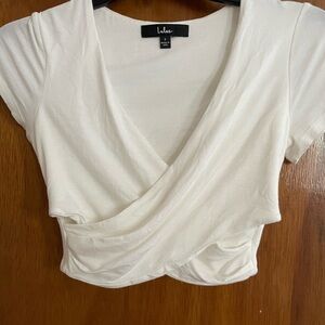 Lulu's White Wrap Crop Top with matching high waist skirt
